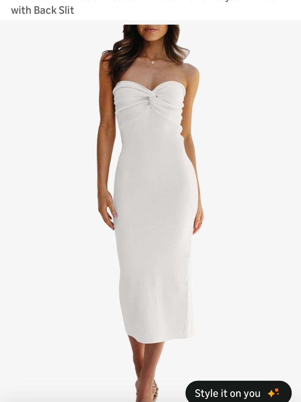 Strapless Twist-Front Midi Dress in White